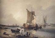 Samuel Owen Loading boats in an estuary (mk47) oil on canvas